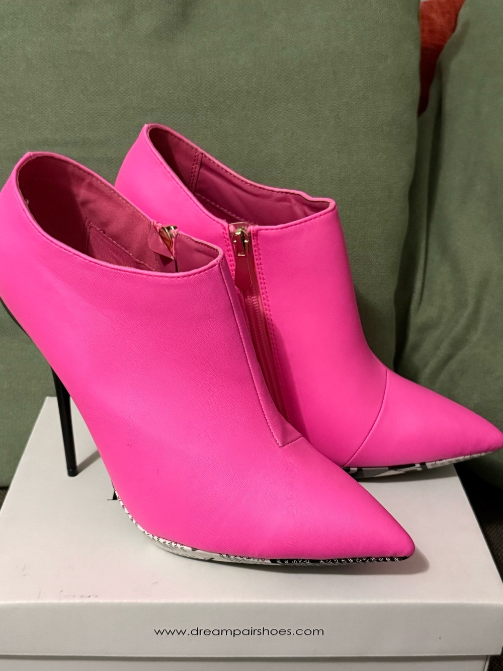 Hot Pink Pointed-Toe Stiletto Ankle Booties